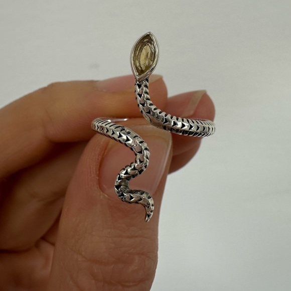 Sterling Silver 925 Citrine Yellow Stone Snake Ring Adjustable Size 7.75 - Picture 10 of 15
